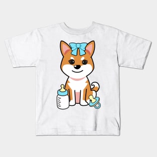 Cute orange dog Gender reveal - its a boy Kids T-Shirt